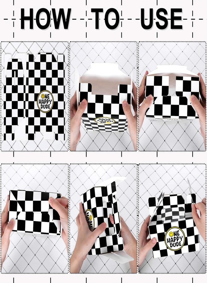 Whaline 24Pcs One Happy Dude Party Favor Treat Boxes Classic Checkerboard Smile Face Design Snack Goodie Cardboard Boxes for First Birthday Party Baby Shower Wedding Graduation - Image 4